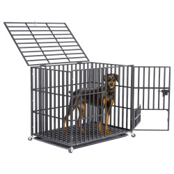 38 42 46 in Heavy Duty Dog Crate with Tray 3 Doors Black Metal for Pet Kennels