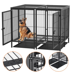 Huge Metal Dog Crate Kennel Indoor w/ 2 Doors & Tray Divider Pet Kennels Shelter