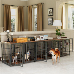 Extra Large Heavy-Duty Dog Crate Furniture End Table 4 Doors Wooden Cage Kennel