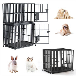 38"/42"/46" Dog Crate Heavy Duty Large Kennel Pet Cage House Stackable w/ Wheels