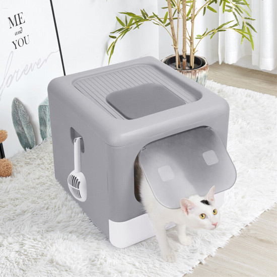 Foldable Cat Litter Box with Lid f Mod Kitty Large Cat Easy Scoop & Low Tracking