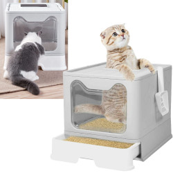 Jumbo Cat Pan Top Entry Cat Litter Box Automatic High Sided Enclosed Cat Toilet