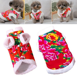 Cotton-Padded Jacket Cat New Year Vest Pet Christmas Jacket Dog Warm Clothes