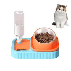 Elevated Pet Cat Double Layered Bowl and Automatic Drinking Bottle Protect Spine